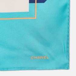 Chanel Green Logo Print Silk Scarf