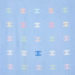 Pre Owned Chanel Blue CC Logo Print Silk Square Scarf
