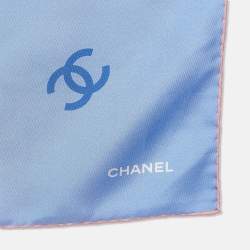 Pre Owned Chanel Blue CC Logo Print Silk Square Scarf