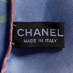 Pre Owned Chanel Blue CC Logo Print Silk Square Scarf