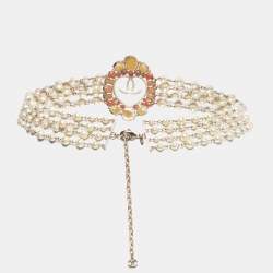 Chanel CC Faux Pearl Enamel Gold Tone Waist Belt