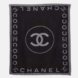 Chanel Grey Logo Pattern Wool Travel Blanket
