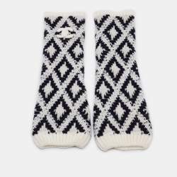 Chanel Blue/White Patterned Cashmere Knit Beanie and Gloves Set