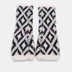 Chanel Blue/White Patterned Cashmere Knit Beanie and Gloves Set