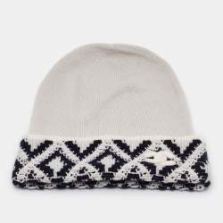 Chanel Blue/White Patterned Cashmere Knit Beanie and Gloves Set