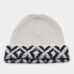 Chanel Blue/White Patterned Cashmere Knit Beanie and Gloves Set