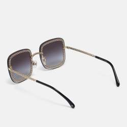 Chanel Gold Tone/Grey Gradient 4244 Chain Detail Square Sunglasses