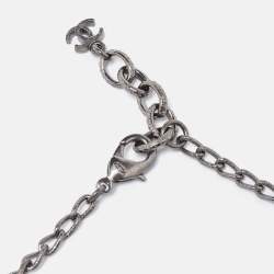 Pre Owned Chanel CC Crystals Gunmetal Tone Long Necklace