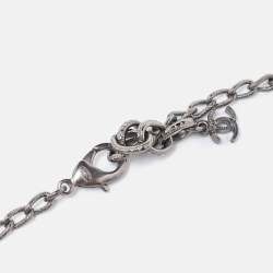 Pre Owned Chanel CC Crystals Gunmetal Tone Long Necklace