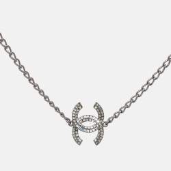 Pre Owned Chanel CC Crystals Gunmetal Tone Long Necklace