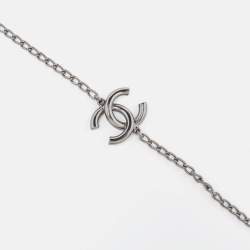 Pre Owned Chanel CC Crystals Gunmetal Tone Long Necklace