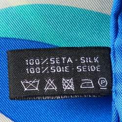 Pre Owned Chanel Blue Geometric Logo Print Silk Scarf