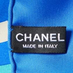 Pre Owned Chanel Blue Geometric Logo Print Silk Scarf