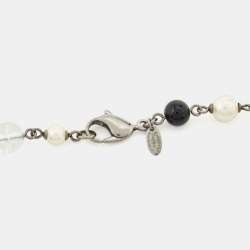 Chanel CC Beads Crystals Silver Tone Long Necklace