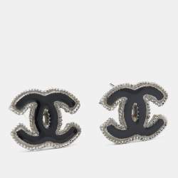 Pre Owned Chanel CC Enamel Silver Tone Earrings