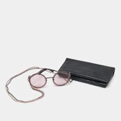 Pre Owned Chanel Silver Tone/Pink 4245 Chain Detail Round Sunglasses