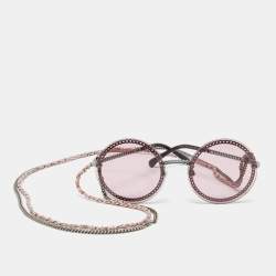 Pre Owned Chanel Silver Tone/Pink 4245 Chain Detail Round Sunglasses