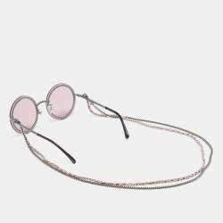 Pre Owned Chanel Silver Tone/Pink 4245 Chain Detail Round Sunglasses