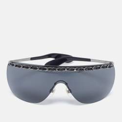 Pre Owned Chanel Grey 4160-Q Chain Rimless Shield Sunglasses