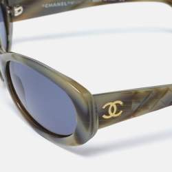 Pre Owned Chanel Green/Grey 5023 Quilted CC Logo Oval Sunglasses