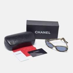 Pre Owned Chanel Green/Grey 5023 Quilted CC Logo Oval Sunglasses