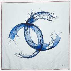 Pre Owned Chanel Pale Blue CC Splash Print Silk Square Scarf