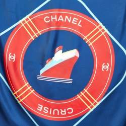 مملوكة مسبقًا Chanel Navy Blue Logo Cruise Print Silk Square Scarf