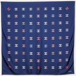 Pre Owned Chanel Navy Blue CC Print Silk Square Scarf