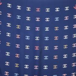 Pre Owned Chanel Navy Blue CC Print Silk Square Scarf