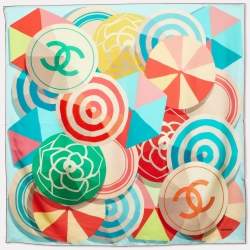 Chanel Multicolor Camellia CC Print Silk Square Scarf
