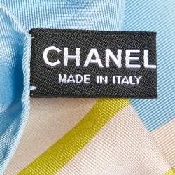 Pre Owned Chanel Light Blue CC Cruise Print Silk Square Scarf