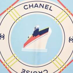 Pre Owned Chanel Light Blue CC Cruise Print Silk Square Scarf