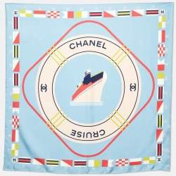 Pre Owned Chanel Light Blue CC Cruise Print Silk Square Scarf