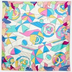 Chanel Multicolor Camellia CC Print Silk Square Scarf