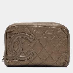 Chanel Metallic Quilted Leather Ligne Cambon Cosmetic Pouch