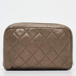 Chanel Metallic Quilted Leather Ligne Cambon Cosmetic Pouch
