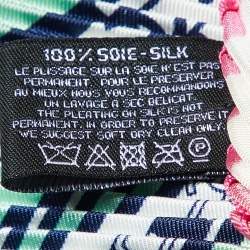 Pre Owned Chanel Green Locomotive Train Print Silk Plisse Scarf