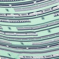 Pre Owned Chanel Green Locomotive Train Print Silk Plisse Scarf