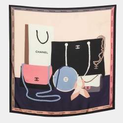 Chanel Pale Pink Bags Print Silk Square Scarf