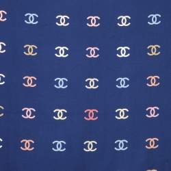 Pre Owned Chanel Navy Blue All-Over CC Print Silk Square Scarf