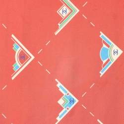 Pre Owned Chanel Brick Red Geometric CC Print Silk Square Scarf