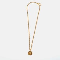Pre Owned Chanel Vintage Gold Tone CC Medallion Pendant Necklace