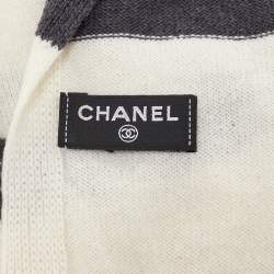 Pre Owned Chanel Cream/Grey Logo Print Cashmere Knit Stole 