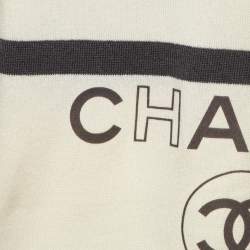 Pre Owned Chanel Cream/Grey Logo Print Cashmere Knit Stole 