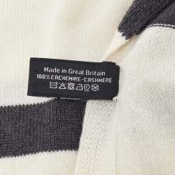 Pre Owned Chanel Cream/Grey Logo Print Cashmere Knit Stole 