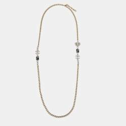 Pre Owned Chanel CC Crystal Two Tone Long Necklace