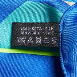 Pre Owned Chanel Blue Geometric Logo Print Silk Square Scarf