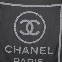 Pre Owned Chanel Black CC Logo Print Silk Square Scarf