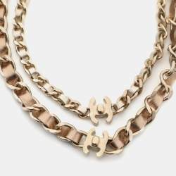 Chanel Gold Leather CC Chain Link Long Necklace