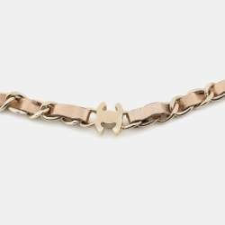 Chanel Gold Leather CC Chain Link Long Necklace